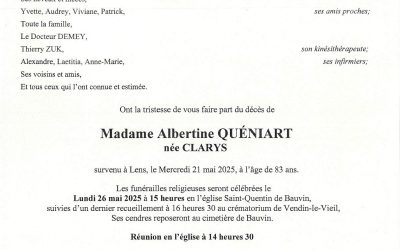 Madame Albertine QUÉNIART née CLARYS