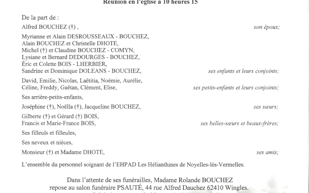 Madame Rolande BOUCHEZ née BOIS