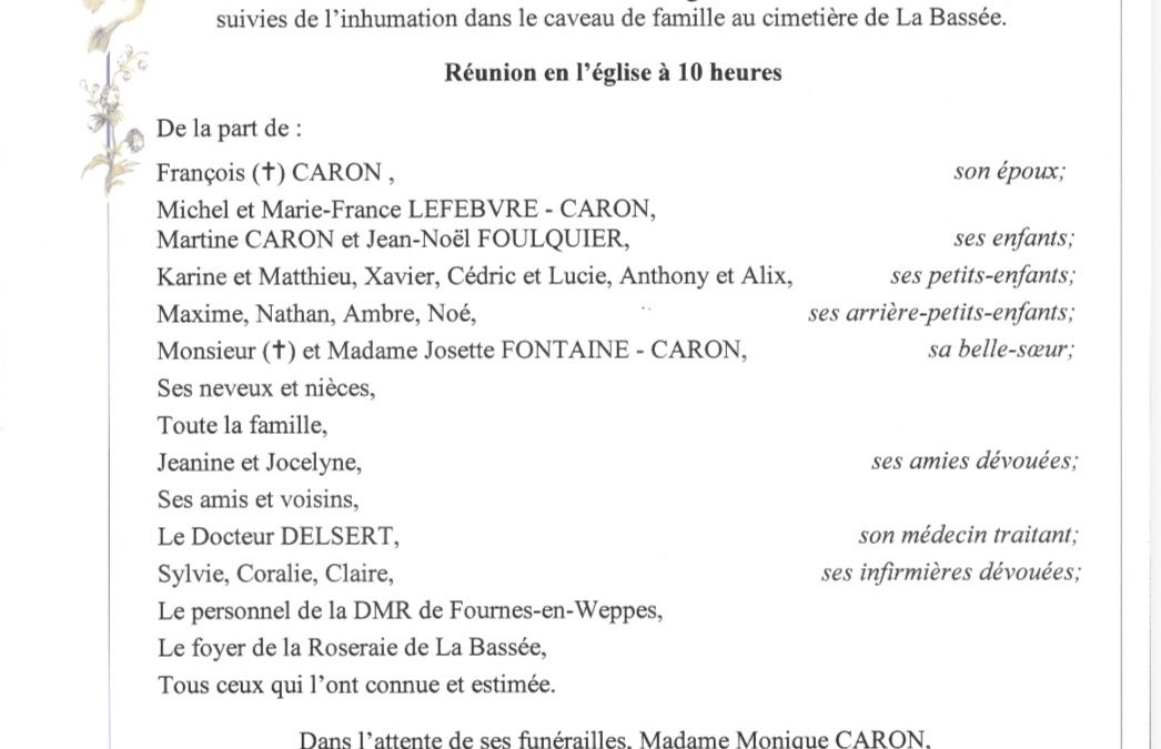 Madame Monique CARON née BETREMIEUX