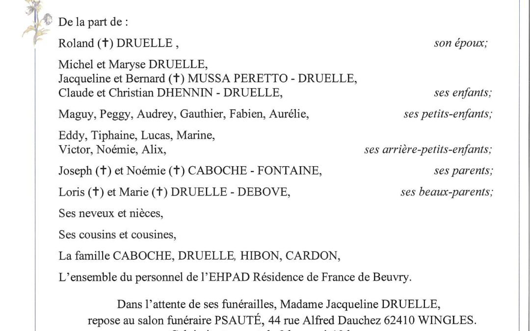 Mme Jacqueline DRUELLE née CABOCHE