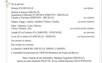 Mme Jacqueline DRUELLE née CABOCHE